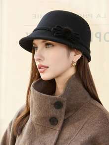 1 pezzo Cappello da donna di colore unito, stile nuovo, elegante cappello secchio vintage, classico cappello con fiocco, adatto per uso quotidiano