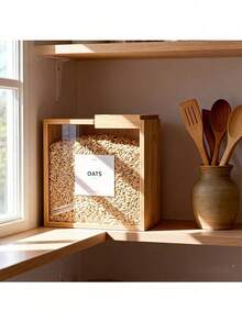 1pc Wooden Food Storage Containers, Pantry Organization, Acrylic Kitchen Canisters, Grain Storage, Dry Food Containers, Kitchen Storage Jars, Rice Storage Container, Flour Storage Container, Pantry Storage Bins, Clear Acrylic Bins, Wooden Organization, Kitchen Essentials, Modern Farmhouse Pantry, Bulk Food Storage, Meal Prep Containers, Hermetic Food Keeper, Kitchen Countertop Storage, Transparent Food Bins, Household Organization, Kitchen Gadgets,Protein Powder Storage, Coffee Storage - trong suốt - Xem 1