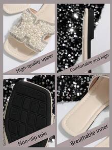 Sandale fără mâneci cu sclipici, ușoare și antiderapante, potrivite pentru plajă, ținute casual, interior, mărimi mari, design nou la modă cu sclipici - Bej - Vizualizare 2