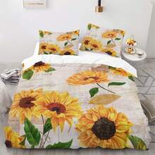 3pcs Sunflower Themed Duvet Cover Set, Soft & Breathable Fabric, Machine Washable, Suitable For All Seasons (1 Duvet Cover + 2 Pillow Shams, No Insert), Ideal For Bedroom And Guest Room Bedding Decor - Yellow - View 7