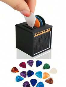 5件装吉他拨片收纳盒，迷你吉他音箱拨片收纳盒，个性化吉他拨片展示盒，适合音乐家、吉他手和音乐爱好者，一份温馨的圣诞礼物