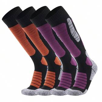 1 paire de chaussettes de ski d'hiver, chaussettes chaudes unisexes pour l'extérieur - chaussettes de randonnée épaisses pour la neige, hautes chaussettes de trek - chaussettes respirantes et durables
