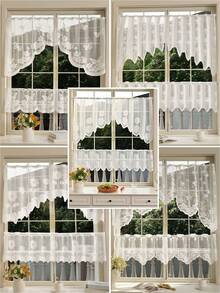 1 Stücke weiße 2 Stücke leichte transparente Spitzenvorhänge mit Blumen- und Schmetterlingsmuster - halbtransparenter Vorhang, Gardinenaufhängung, geeignet für Schlafzimmer, Wohnzimmer, Küche, Bad und Kleiderschrank Dekoration, Wohnzimmervorhang | Raumdekoration - Verschiedenfarbig - Übersicht 2