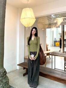 High Waist Wide Leg Pants For Women, Loose Casual Straight Leg Trousers, Autumn/Winter New Design - Brown - View 3