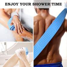 - Limpiador de silicona para ducha, 90 largo con asas, cepillo para polvo corporal para exfoliacin y masaje, cepillo para polvo de bao para hombres y mujeres azul - azul - Ver 7