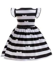 圣诞生日派对服装 猫咪娃娃屋服装 荷叶边袖休闲连衣裙 配发带、钱包、眼镜 可爱印花服装 - 黑與白 - 查看 4