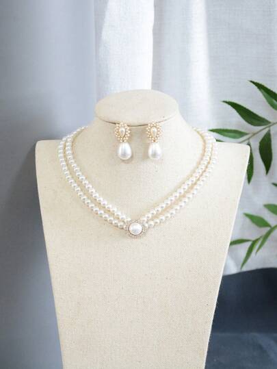 طقم عقد وأقراط من سبائك الزنك الأنيق المكون من 3 قطع، بسيط وأنيق، مناسب كهدية للبالغين/عيد ميلاد ال- 18، مناسب للاستخدام طوال العام