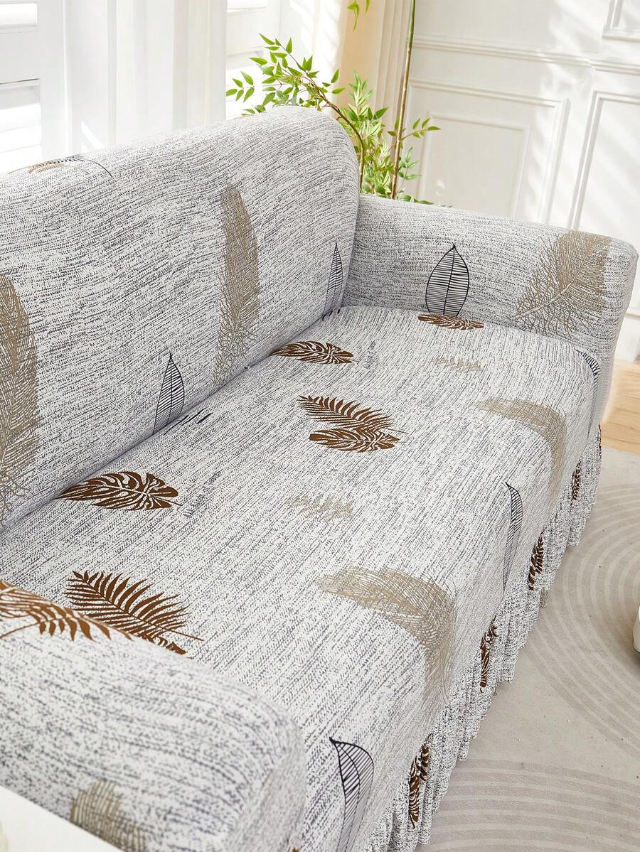 1 tấm bọc ghế sofa đàn hồi in họa tiết nhún bèo, chống bụi và chống bẩn, co giãn vừa vặn, bảo vệ toàn diện cho ghế sofa, trang trí nhà cửa, có thể giặt bằng máy - Màu Xám nhạt - Xem 1