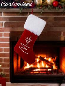Red Plush Christmas Stockings With Personalized Names, Family Holiday Socks, Festive Gift Decorations, Monogram Stockings, Stockings Small Xmas English Letters Hanging Stockings Socks Double Sided Fireplace Hanging Stockings For Party Decoration New Year Party Gift Favors Supplies,Personalized Initial Stocking, Family Holiday Xmas Party Decor Birthday Home Decor Christmas Decorations Room Decor Christmas - Multicolor - View 7