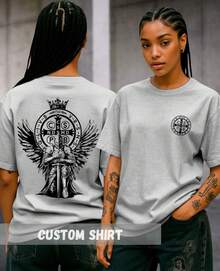 Camiseta Unissex Streetwear Religiosa Medalha De São Bento Devotos Cristãos Fé Santo