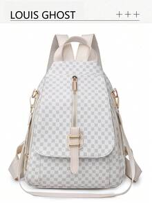 Mochila clásica en blanco y negro | Los destellos de la cadena dorada resaltan el desbloqueo de la elegante estética del transporte urbano multifuncional. El Body de la bolsa negra pura está cubierto con una delicada textura oscura. - Multicolor - Ver 10