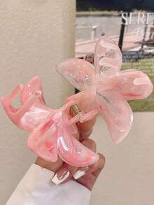 3个/1个 7.6厘米/2.99英寸 粉白花朵造型塑料发夹，优雅百搭，适合日常、休闲、派对、通勤、度假等场合 - 可用于扎马尾、盘发、洗头、化妆等，是理想的服装配饰。花朵造型发夹，优雅发爪，休闲发饰，女士夏季发饰 - 彩色 - 查看 4