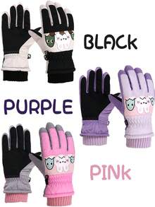 1 par de guantes de esquí con diseño de dibujos animados para niños, guantes de nieve impermeables con forro cálido para niños y niñas, adecuados para juegos al aire libre en clima frío
