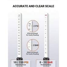 Heavy Duty Tire Pressure Gauge, Straight - On Dual Pressure Gauge Range 10 - 150 PSI, Gauge 4 Caps, Semi Truck Tire Gauge Truck, RV, Car - Initial - View 4