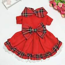 Thick Plaid Skirt Dog Clothes For Small/Medium Dogs, Cute Outfit For Poodle, Teddy, Suitable For Christmas, Autumn/Winter - Red - View 14