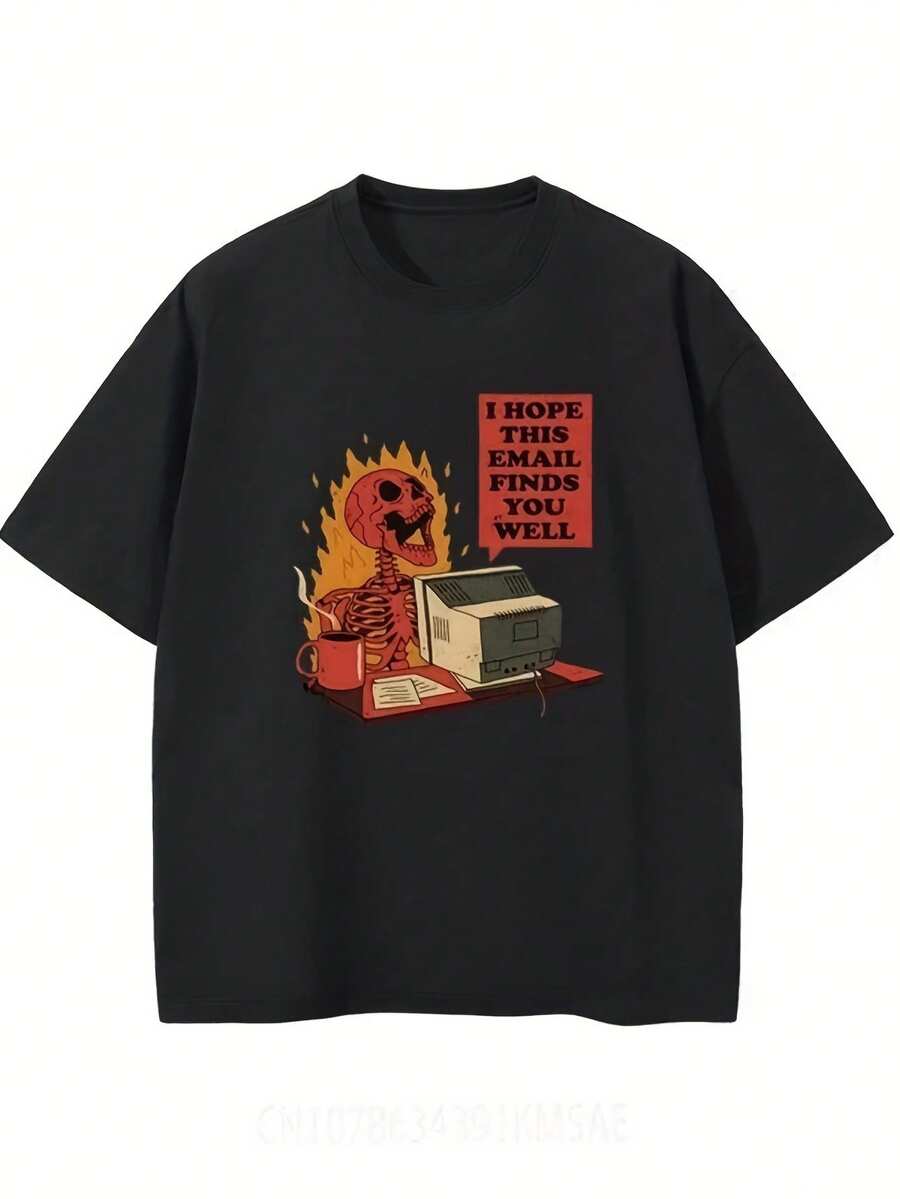 I Hope This Email Finds You Well Printed Skull Anger T Shirt Summer Design Clothing Women Short Sleeve T Shirts Y2K Top - 黑色25 - 查看 1