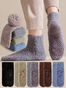 1/3/5双装男士多色地板袜，秋冬加厚抓绒成人保暖家居袜，防滑睡眠袜，简约百搭短袜，舒适袜 - 彩色 - 查看 3