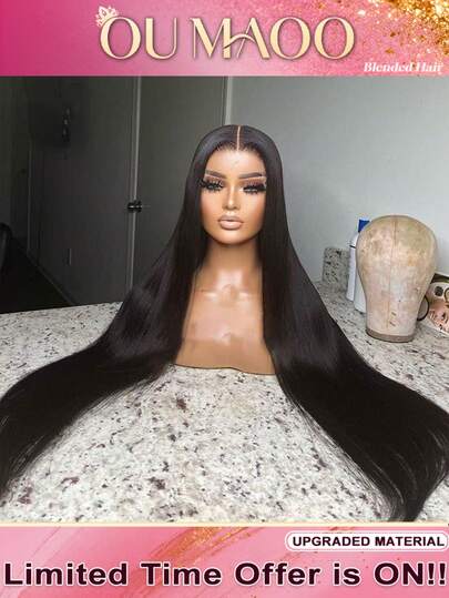 200% Density 13*4 5*5 Lace Front Glueless Wigs Human Blended Hair Wig Brazilian Long Length Straight Wig Brazilian Virgin Hair 20-34 Inches - Pre Bleached Knots & Natural Hairline Soft And Natural Look Wear And Go Straight Glueless Wigs For Women