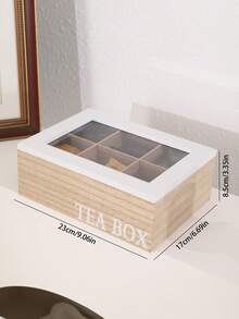 1pc Wooden 6 Compartment Tea Bag Storage Box Coffee Bag Organizer, Multi-Functional Transparent Top Lid Case Back To School - Wood Color - View 14