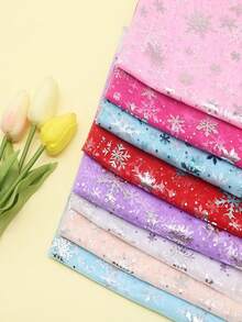 1pc Snowflake Tulle Fabric With Rainbow & Silver Snowflake Decor, DIY Material For Tulle Skirt, Dress, Wedding, Birthday Bouquet - Hot Pink - View 3