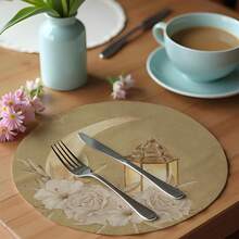 Mid Eastern Festival Moon Printed Round Meal Mat Linen Stainproof Dish Insulation Mat Simple Decoration Restaurant Western Food Mat - Multicolor - View 12