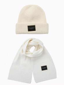 女士冬季围巾两件套 - 黑色羊毛帽、大头针织帽、保暖帽、保暖围巾 - 彩色 - 查看 5