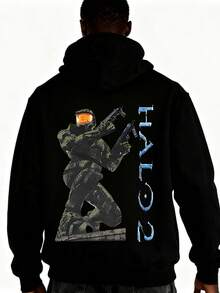 Mens Autumn Winter Halo 2 Casual Graphic Hoodie With Master Chief Print Perfect Combination Of Fashion And Function - 黑色 - 查看 3