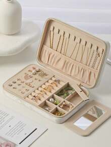 1pc Premium Velvet Zipper Jewelry Box, Earring Necklace Ring Organizer Case, Large Capacity Velvet Jewelry Storage Box, Unique Gift For Women, Suitable For Travel - Multicolor - View 13