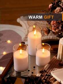 3pcs Electronic Candles, Acrylic LED Pillar Candles, Battery Powered, Optional With Remote Control Or Without Remote Control. 3-Pack, Warm Light Effect, LED Candles, LED Candles With Flame Effect, Suitable As Gift For Boyfriend - White - View 5