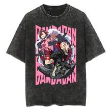 Men Washed Cotton Loose Tshirt Oversized Casual T Shirt Harajuku Male Manga Tops Anime Dandadan Ayase Momo Okarun Printed TShirt - 黑色 - 查看 1