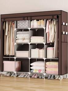 Heavy Duty & Wide Steel Tube Simple Assembled Wardrobe, Sturdy Closet Storage For Home Bedroom Rental Space - Multicolor - View 4