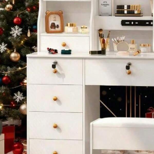 Makeup Vanity Desk With Led Lighted Mirror, 3 Color Modes, Storage Drawers, Bedroom Decor Gift For Women, Vanity Desk With Mirror And Lights, Bedroom Furniture, Modern Dressing Table, Christmas Birthday Gift For Women