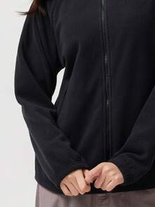 CAMEL CROWN 女士户外抓绒外套，双面抓绒，保暖，防静电，立领，防风内衬 - 幻影黑 - 查看 3