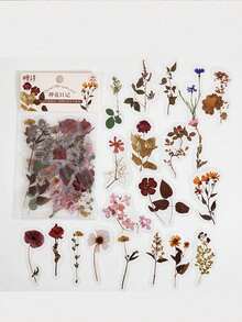 1pack/40pcs Vintage Pressed Flower Pet Sticker Decorating Scrapbooking And Journaling Back To School - Multicolor - View 7