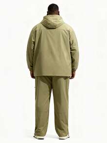 Plus Size Men's Casual Zip-Up Hooded Jacket And Pants Set, Autumn