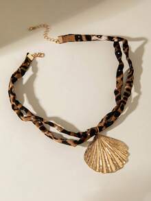 1pc And Personalized Leopard Print Shell Pendant Necklace, Fashionable Style Clavicle Chain For Girls, Suitable For Parties, Gatherings, Performances, Music Festivals, Daily Clothing Matching And Gift Giving