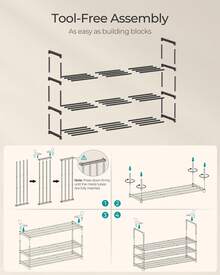 SONGMICS Shoe Rack, 3-Tier Shoe Organizer, Sturdy Storage Shelf, Upright Or Upside Down, For 16-20 Pairs, Stackable, For Entryway, 30 X 92 X 55 Cm, Black - 黑色 - 查看 7