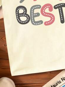 Camiseta casual de manga corta con cuello redondo y estampado de eslogan para niña - Albaricoque - Ver 7