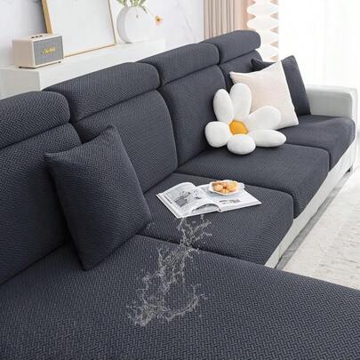 Waterproof Couch Cushion Covers Stretch Jacquard Sectional Couch Covers L Shape Chaise Lounge Sofa Slipcover Washable Elastic Furniture Protector For Pets Kid Large Dark Grey