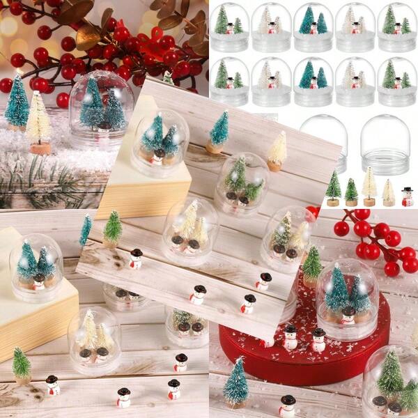 12 Set Clear Plastic Snow Globes Kit With Christmas Tree Snow Flakes Snowman For DIY Snow Globes Home Decoration Crafts