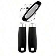 1pc Easy-Grip Stainless Steel Can Opener - Multi-Functional Jar And Bottle Opener With Sharp Blade, Non-Slip Handle, Ideal For Home Kitchen, Restaurant, BBQ And Outdoor Picnics - màu đen - Xem 1