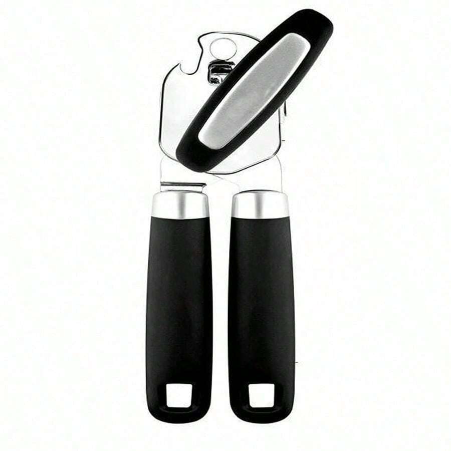 1pc Easy-Grip Stainless Steel Can Opener - Multi-Functional Jar And Bottle Opener With Sharp Blade, Non-Slip Handle, Ideal For Home Kitchen, Restaurant, BBQ And Outdoor Picnics - màu đen - Xem 1
