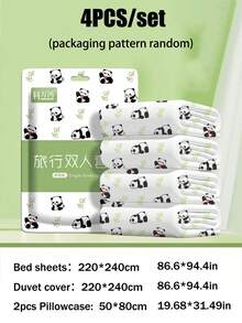 一次性超宽大四件套，白色一次性床单和枕套，干净卫生，旅行必备 - 彩色 - 查看 2