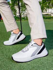 Zapatos de golf para hombres, estilo clásico de negocios profesional de unicolor, cuatro estaciones con cordones antideslizantes para deportes al aire libre, parte superior de cuero y suela de goma con plantilla de EVA. Adecuado para el uso diario de negocios - Blanco - Ver 11