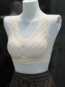 女士轻薄透气凉爽舒适冰丝蕾丝美背睡眠胸罩/浅粉色，内衣