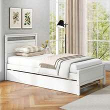 Twin Size Platform Bed W/ Trundle Pull-Out Trundle Headboard & Footboard - mặc định - Xem 6