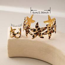 2pcs European & American Exaggerated Leopard Print Asymmetrical Geometric Open Bangle & Ring Set - Multicolor - View 2