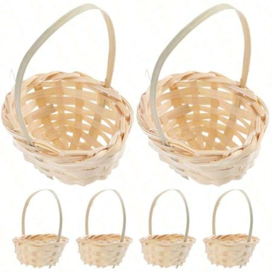 6 piezas mini tela cesta de flores set árbol de navidad decoración de vacaciones boda/casa de muñecas bambú tejido flores accesorios cesta - Comosemuestra - Ver 1
