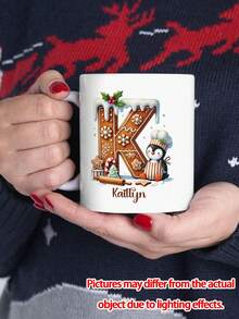 1/2/4pcs Personalized Custom Text Gingerbread Initial Mug | Custom Mug For Friend Holiday Surprise Gift, Long-Distance Friendship Christmas Keepsake, Daily Office Coffee/Tea Cup, Friend Gifting Accent - Multicolor - View 10