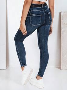 Hochgeschnittene, schmal geschnittene Damenjeans mit Hüftlift – elastische, schmale Passform, klassisches Fünf-Taschen-Design, bequem und vielseitig, geeignet für lässige und elegante Alltagslooks. - marineblau - Übersicht 3